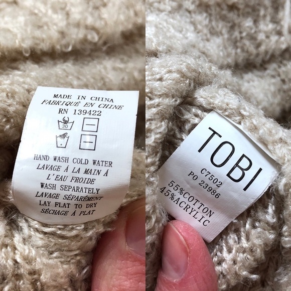 TOBI Low Cut Open V-Back Oatmeal Oversized Sweater One size - Picture 5 of 8